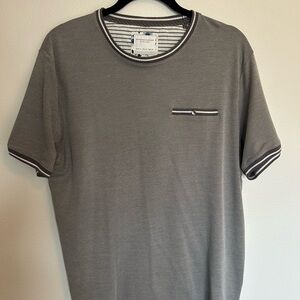Denim & Flower Gray Short Sleeve Tee with Striped Accents